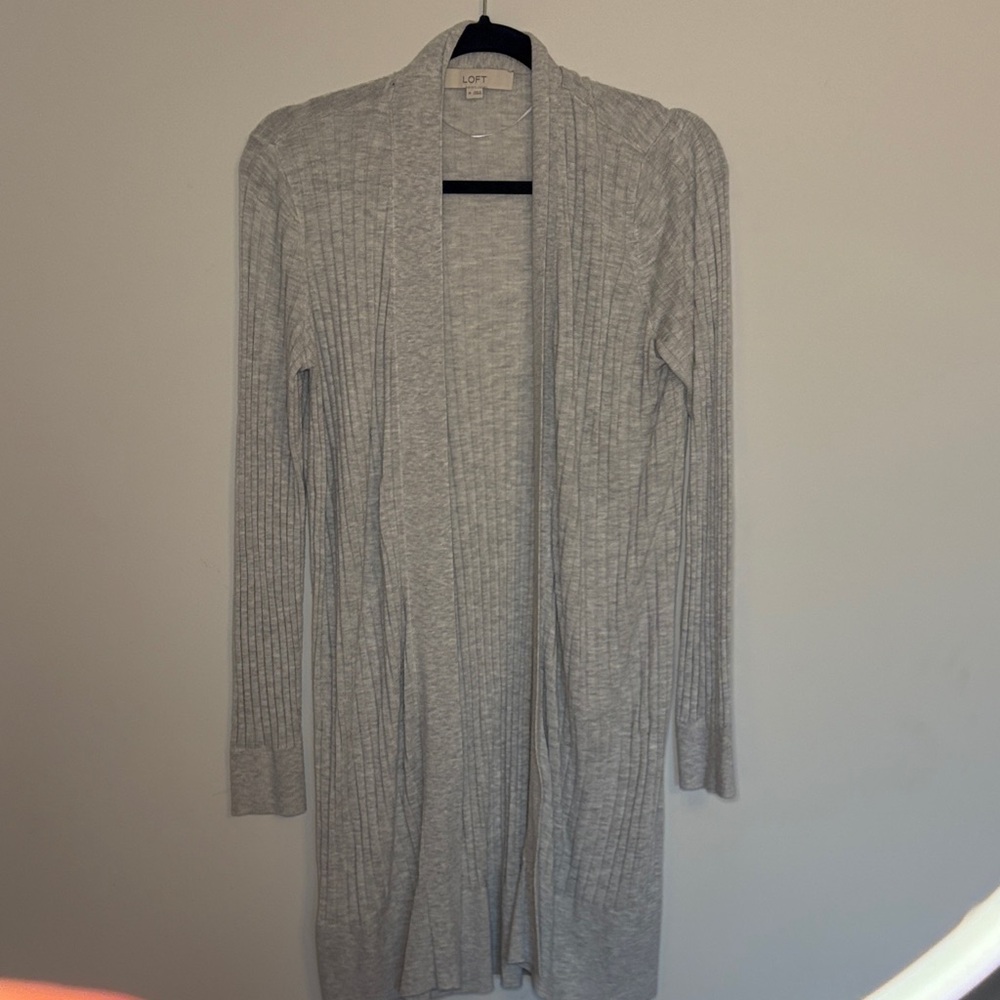 LOFT Women's Light Gray Ribbed Cardigan